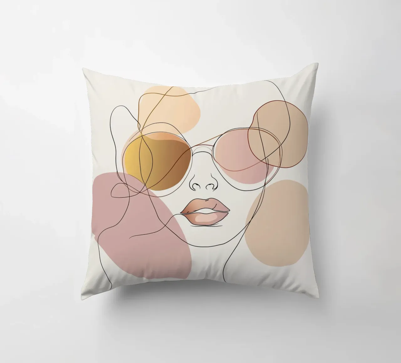 Tinted sunglasses- Playful Abstract Face Line Art Print cuscino da Synthaira