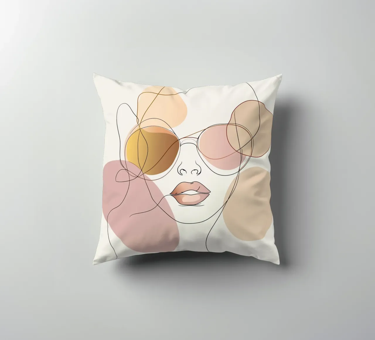 Tinted sunglasses- Playful Abstract Face Line Art Print cuscino da Synthaira