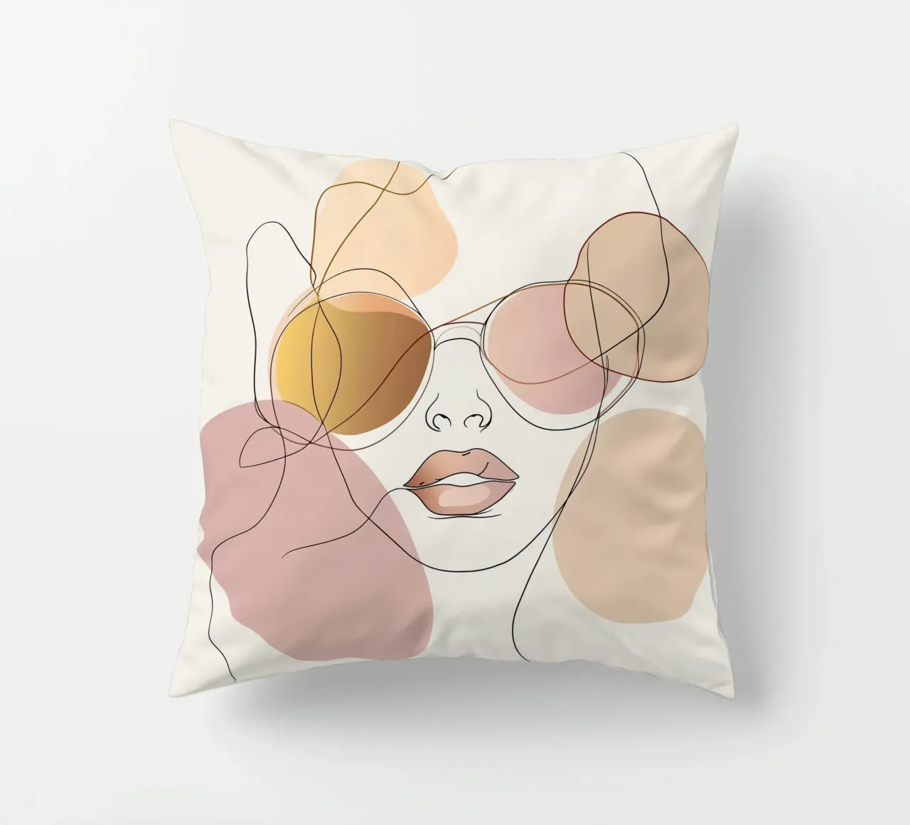 Tinted sunglasses- Playful Abstract Face Line Art Print cuscino da Synthaira