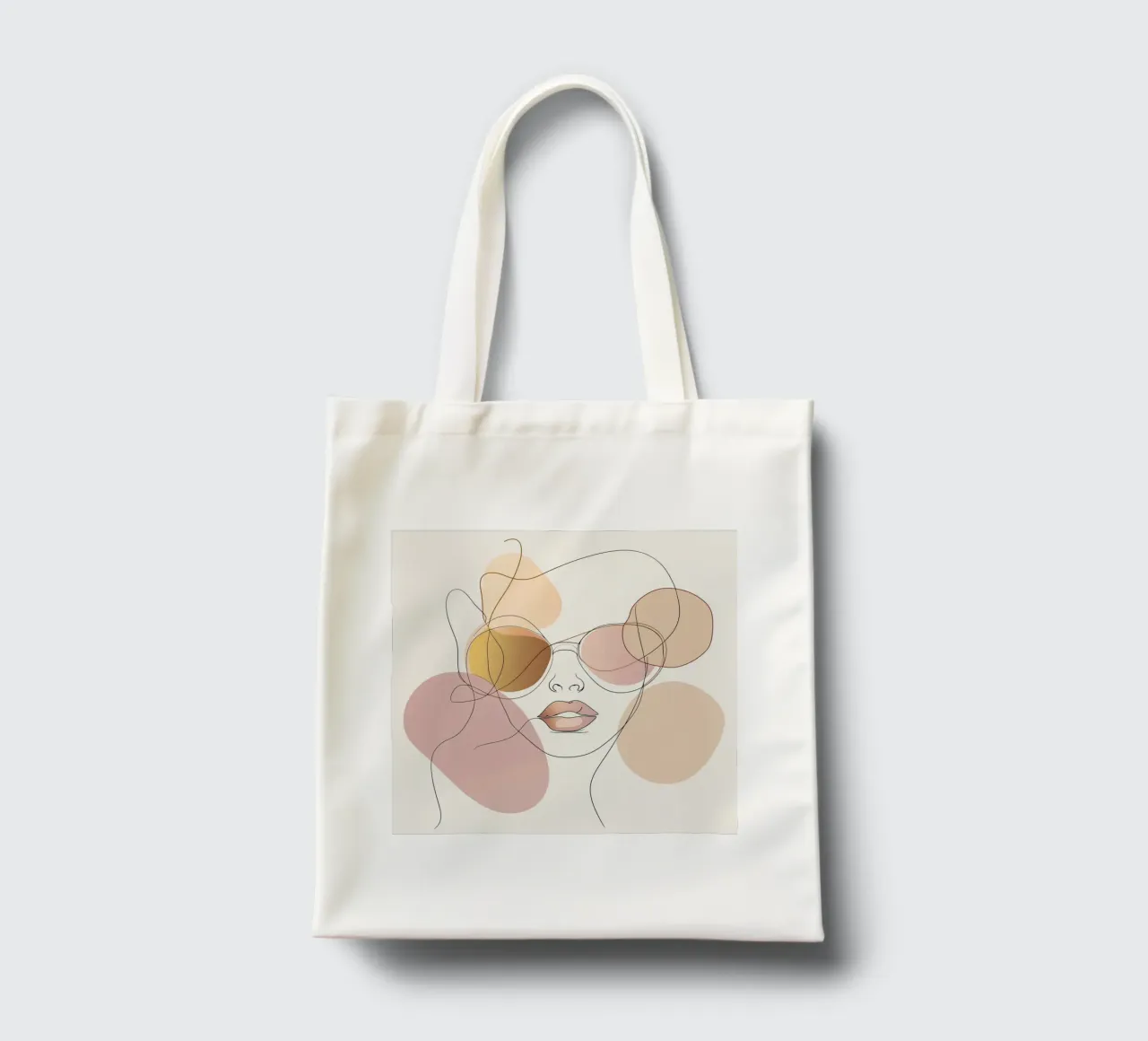 Tinted sunglasses- Playful Abstract Face Line Art Print borsa in juta da Synthaira