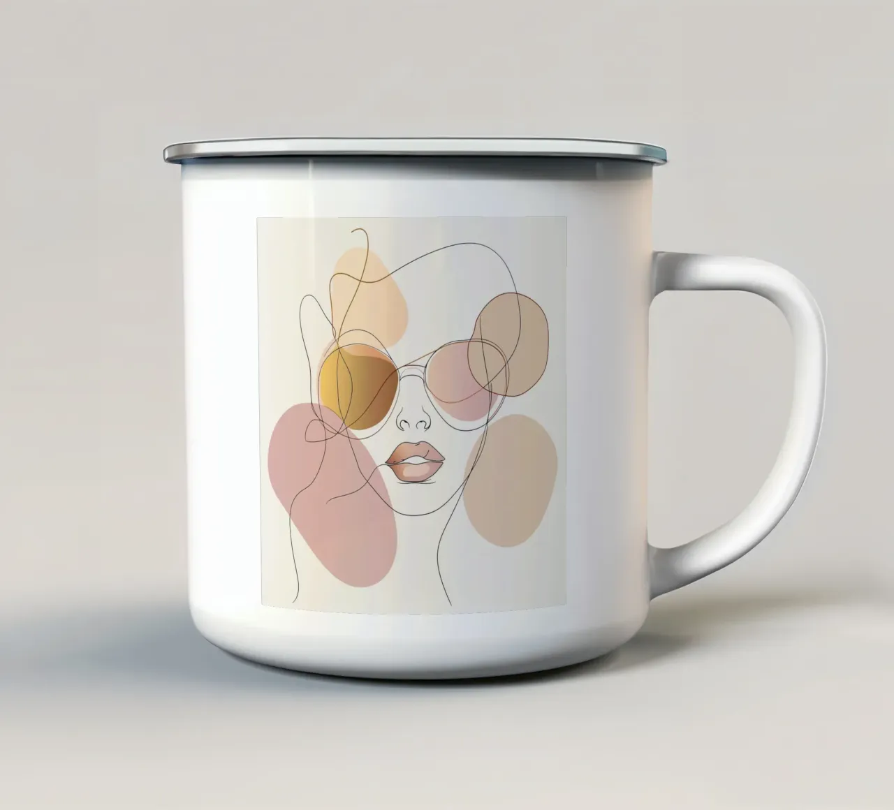 Tinted sunglasses- Playful Abstract Face Line Art Print tazza in smalto da Synthaira