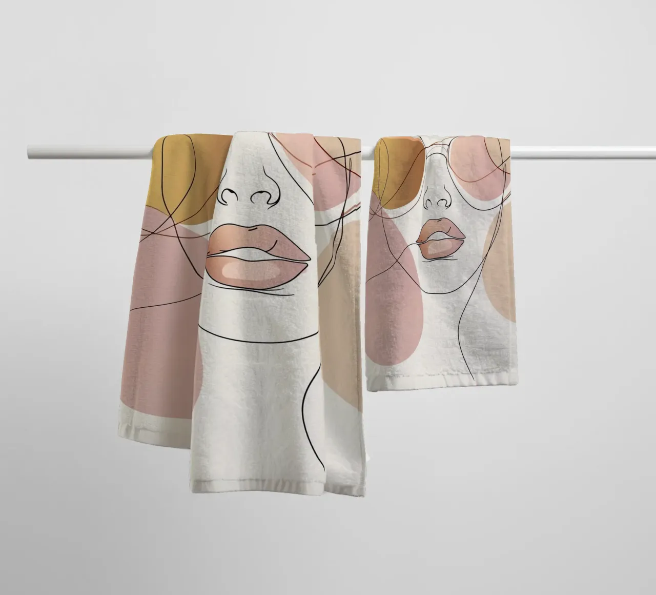Tinted sunglasses- Playful Abstract Face Line Art Print asciugamano da bagno da Synthaira