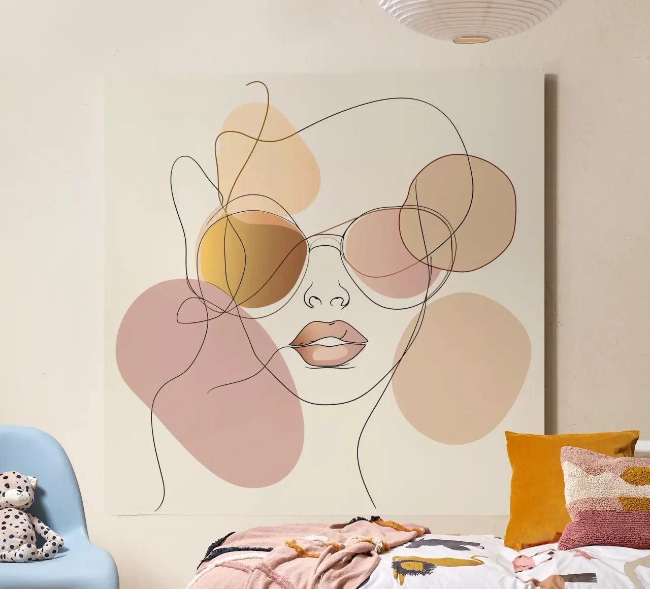Tinted sunglasses- Playful Abstract Face Line Art Print Leinwand mit Schattenfugenrahmen von Synthaira