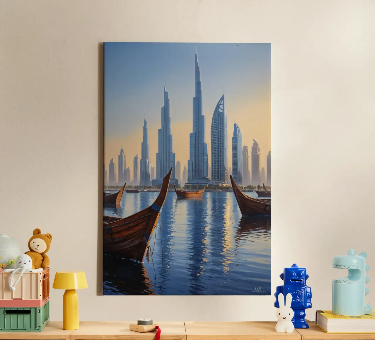Dubai Skyline with Historic Dhows canvas met Baklijst van AlbertKlee
