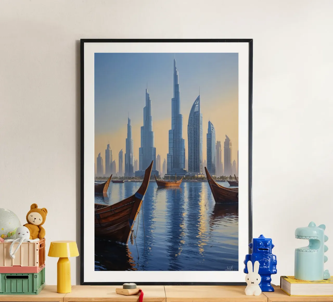 Dubai Skyline with Historic Dhows poster da AlbertKlee
