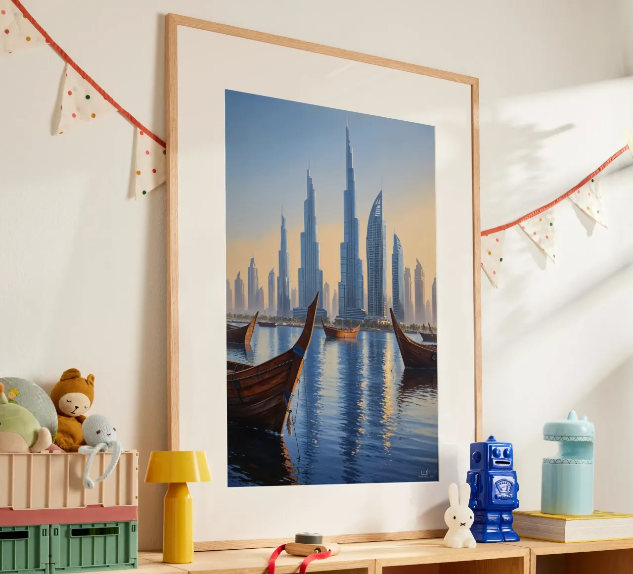 Dubai Skyline with Historic Dhows poster da AlbertKlee