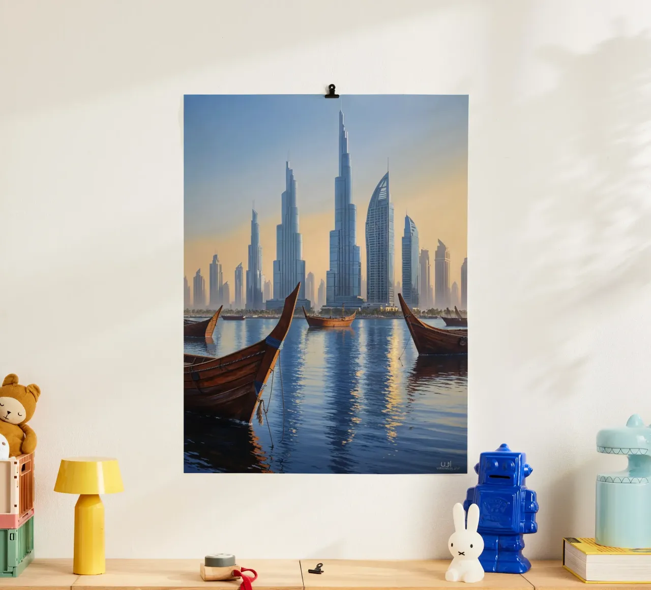 Dubai Skyline with Historic Dhows poster da AlbertKlee