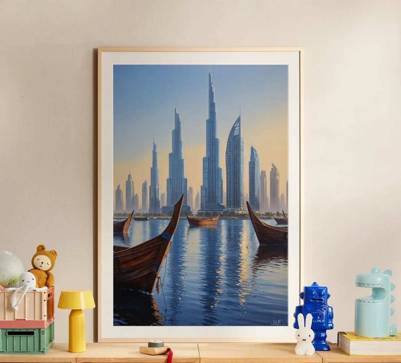 Dubai Skyline with Historic Dhows poster da AlbertKlee