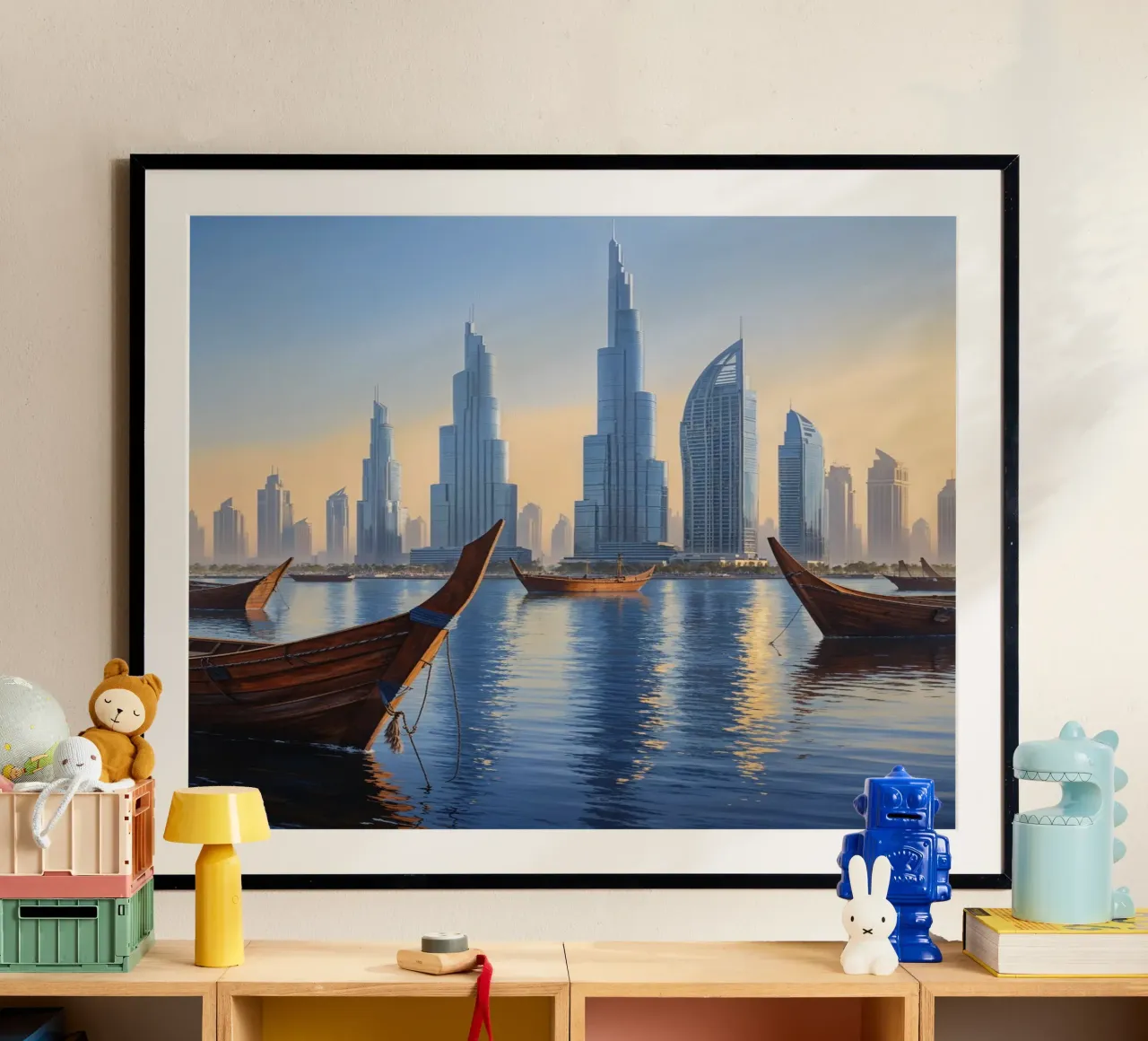 Dubai Skyline with Historic Dhows poster da AlbertKlee