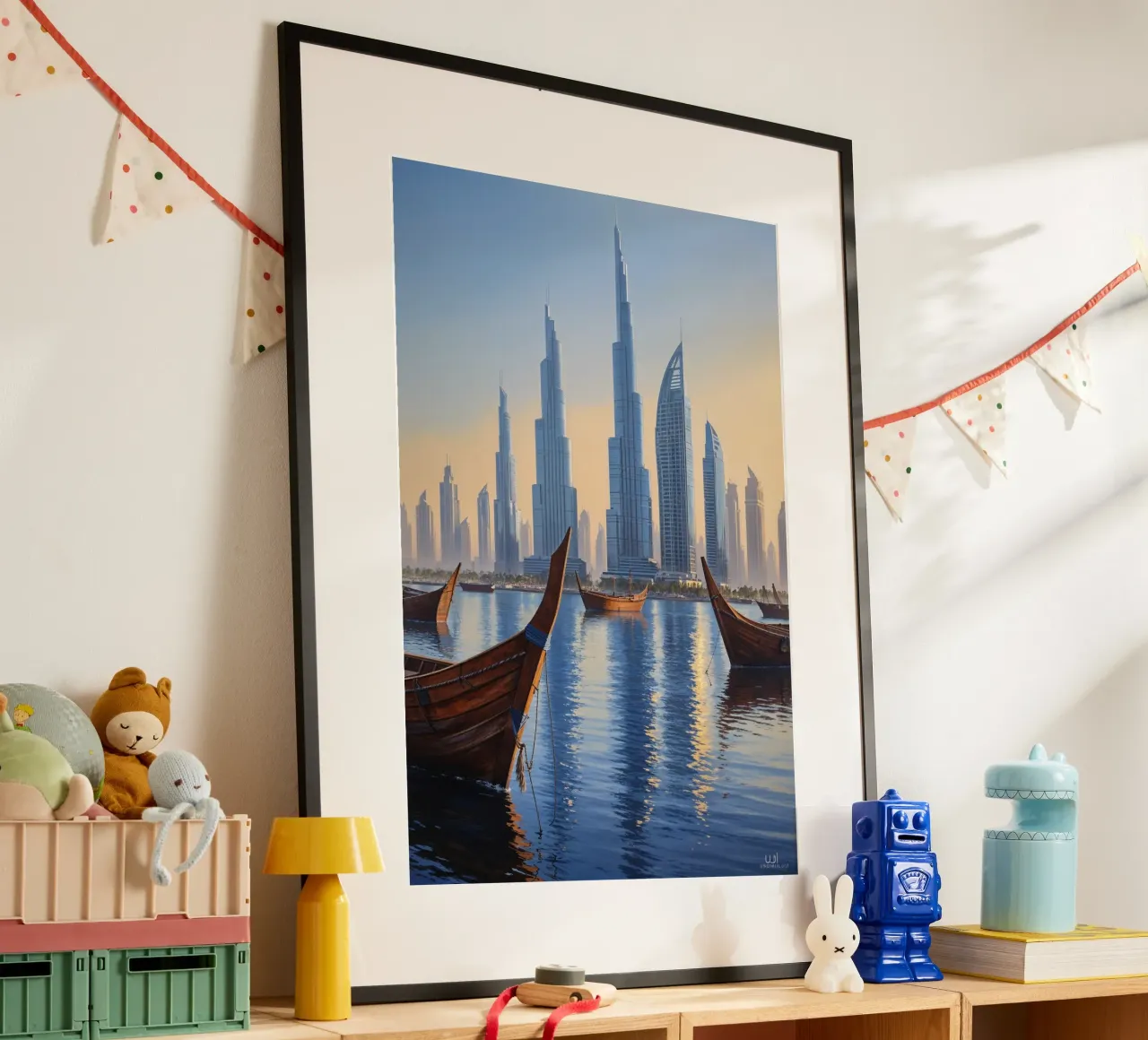 Dubai Skyline with Historic Dhows poster da AlbertKlee