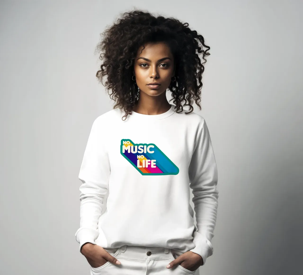 No Music No Life - Retro Typography with Rainbow Stripes felpa da showmemars