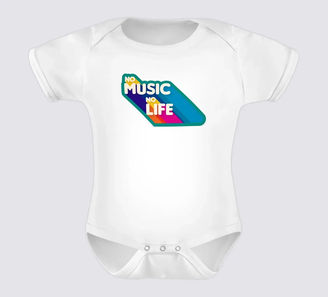 No Music No Life - Retro Typography with Rainbow Stripes body neonato maniche corte da showmemars