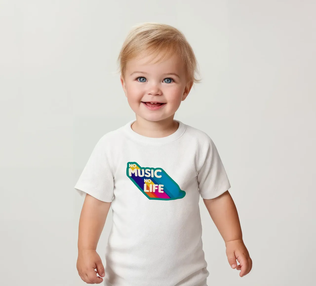 No Music No Life - Retro Typography with Rainbow Stripes maglietta neonato da showmemars