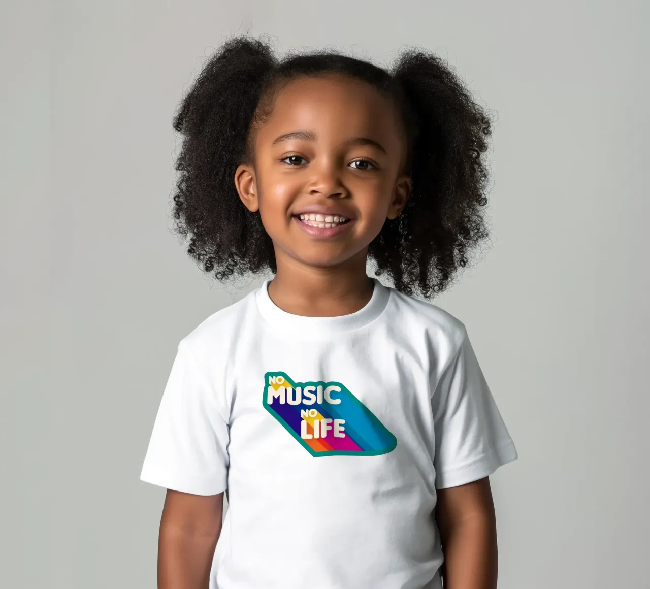 No Music No Life - Retro Typography with Rainbow Stripes kids t-shirt by showmemars
