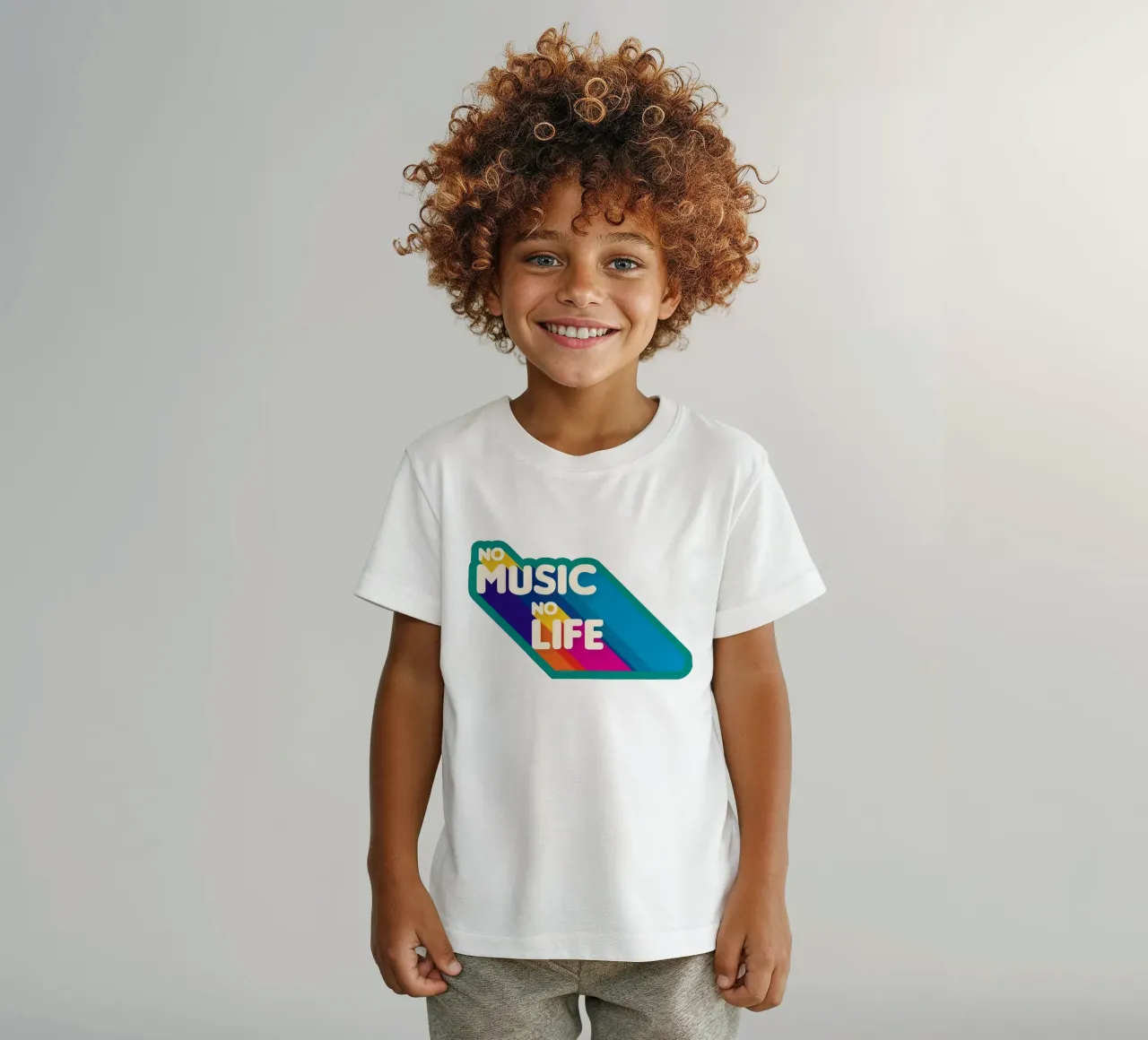 No Music No Life - Retro Typography with Rainbow Stripes kids t-shirt by showmemars