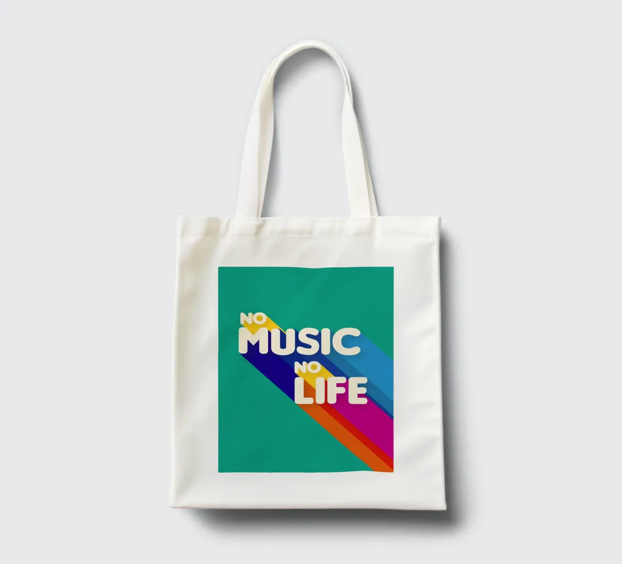 No Music No Life - Retro Typography with Rainbow Stripes borsa in juta da showmemars