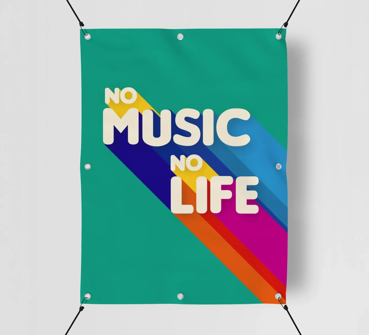 No Music No Life - Retro Typography with Rainbow Stripes telo in pvc da showmemars