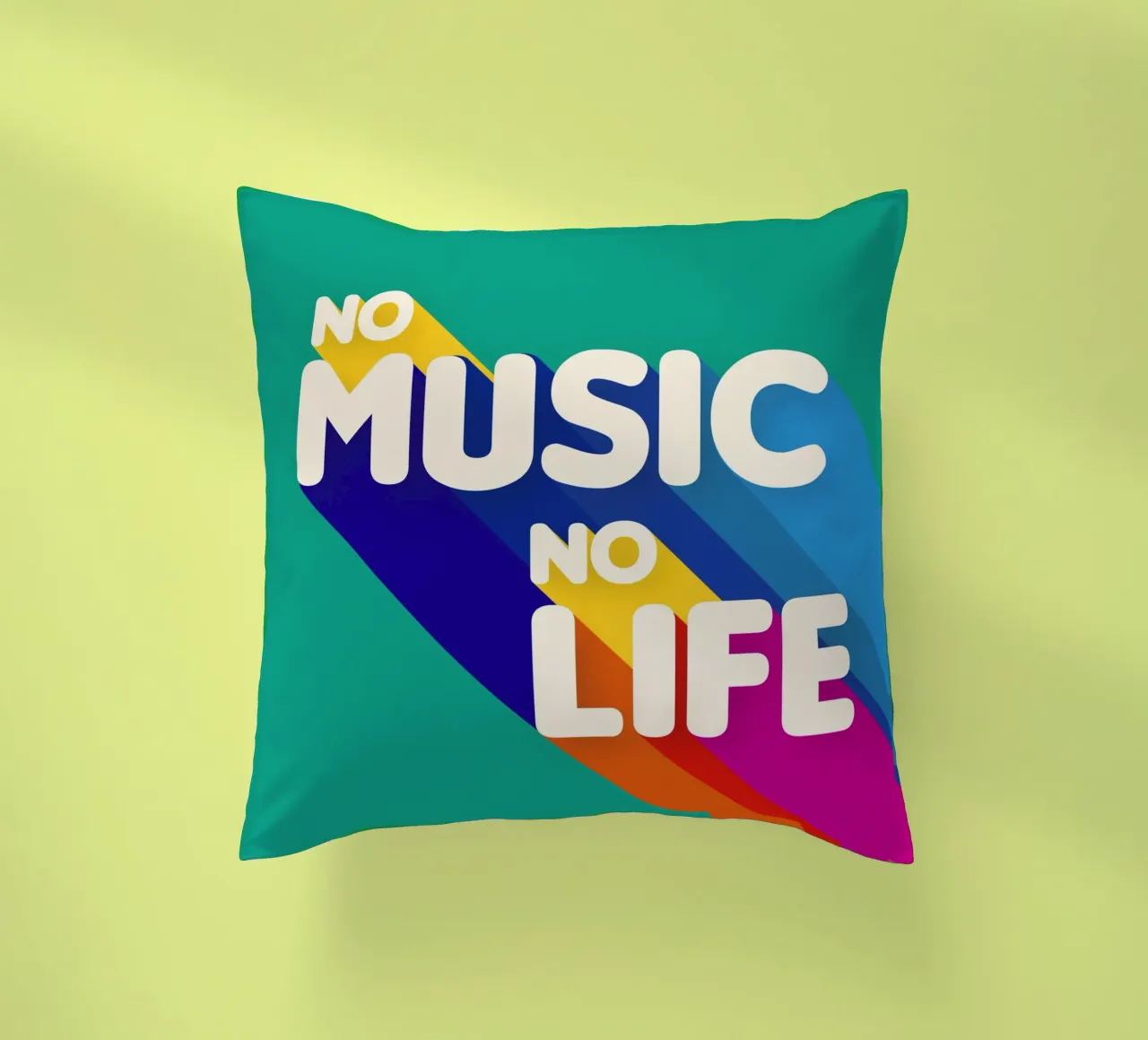 No Music No Life - Retro Typography with Rainbow Stripes cuscino da showmemars