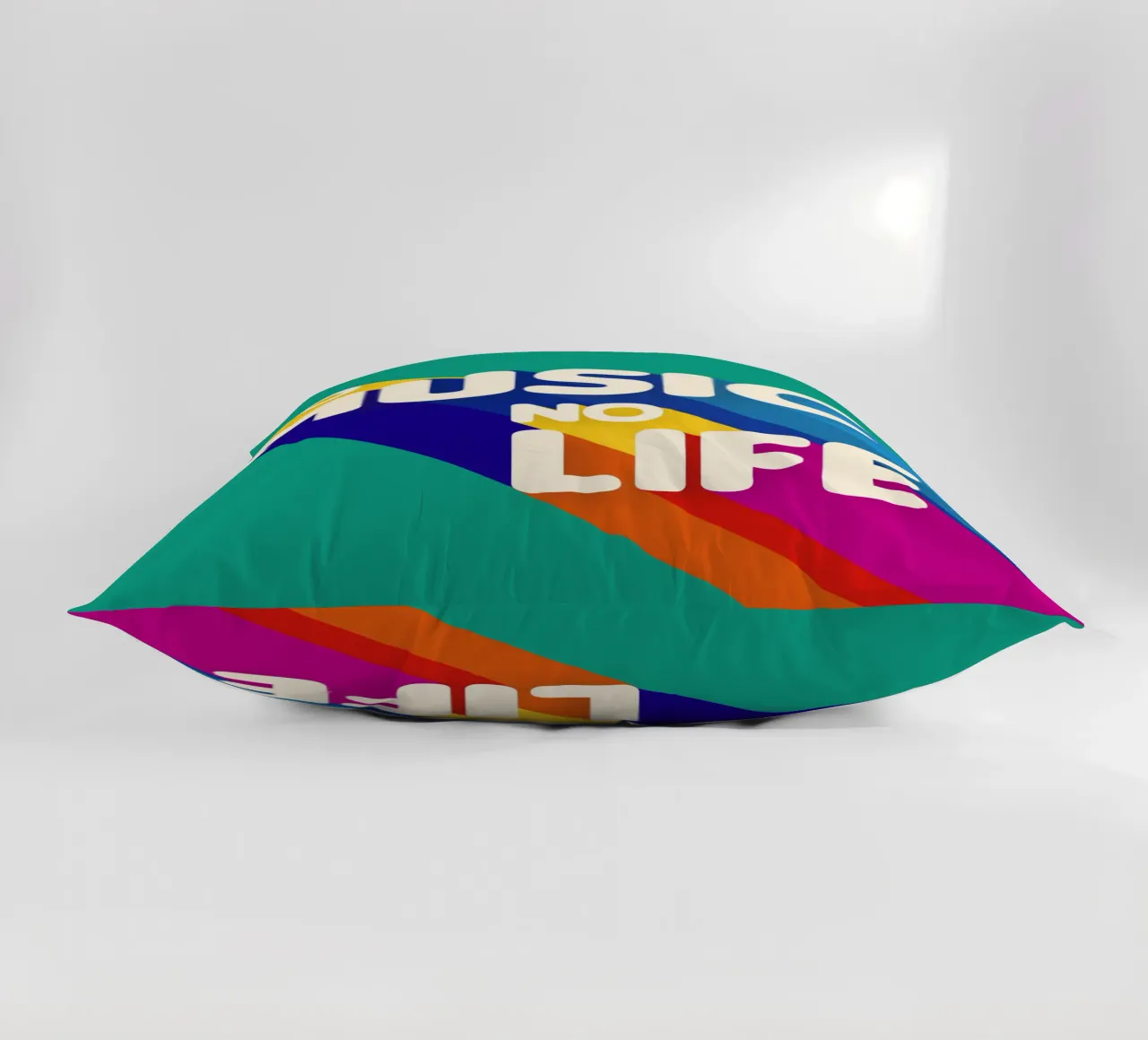 No Music No Life - Retro Typography with Rainbow Stripes cuscino da showmemars