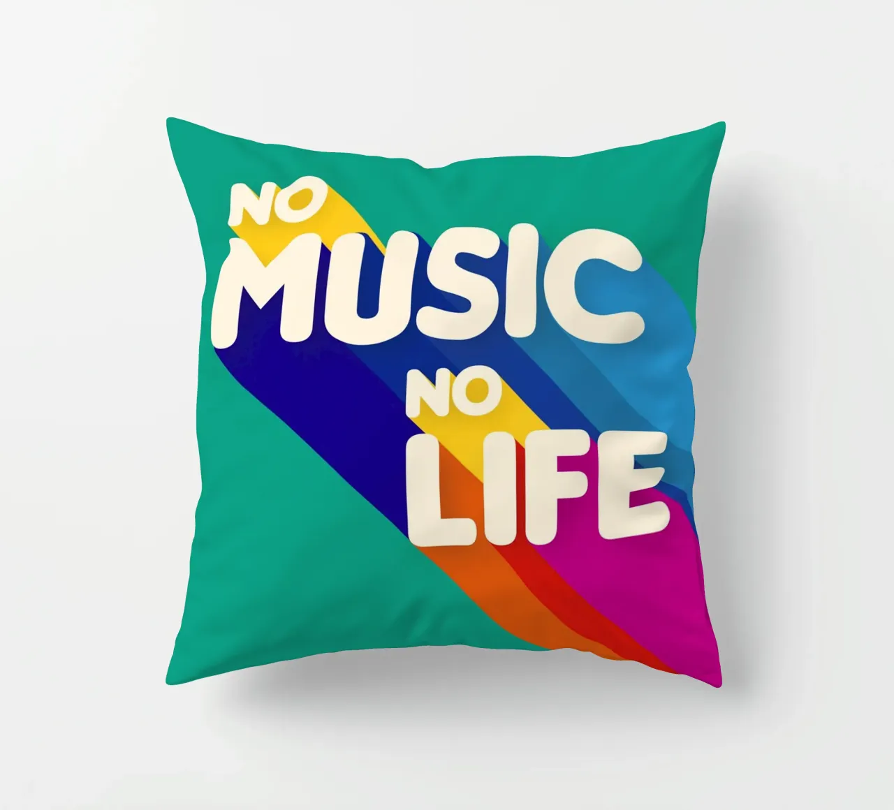 No Music No Life - Retro Typography with Rainbow Stripes cuscino da showmemars