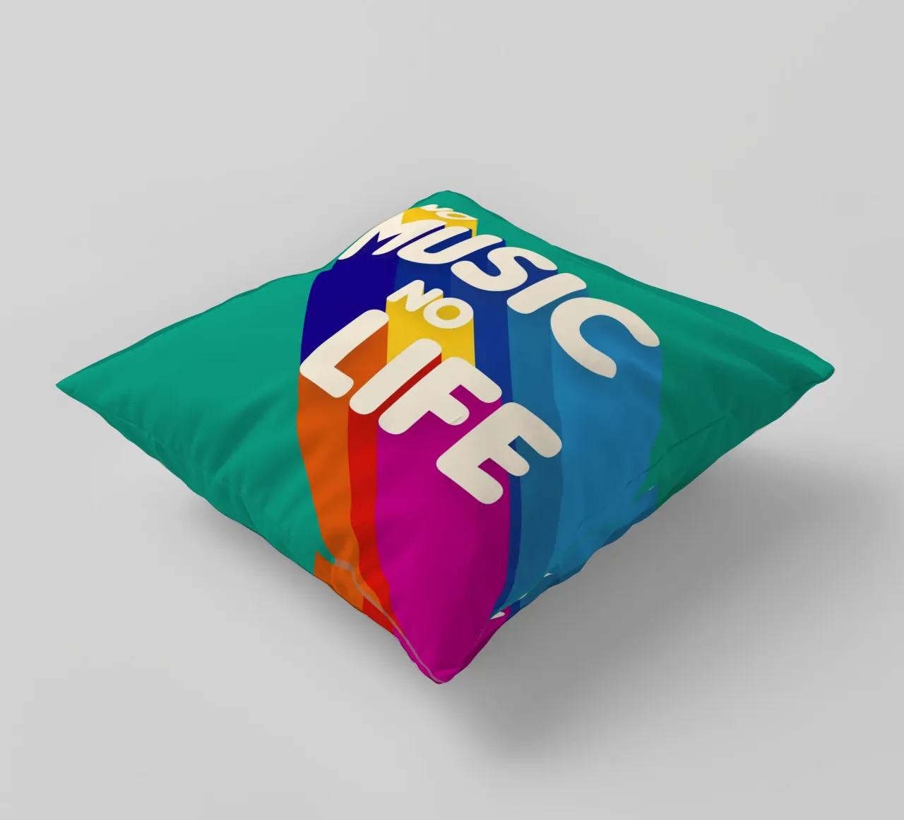 No Music No Life - Retro Typography with Rainbow Stripes cuscino da showmemars