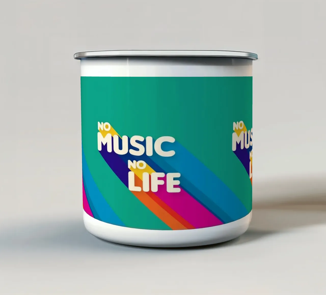 No Music No Life - Retro Typography with Rainbow Stripes tazza in smalto da showmemars