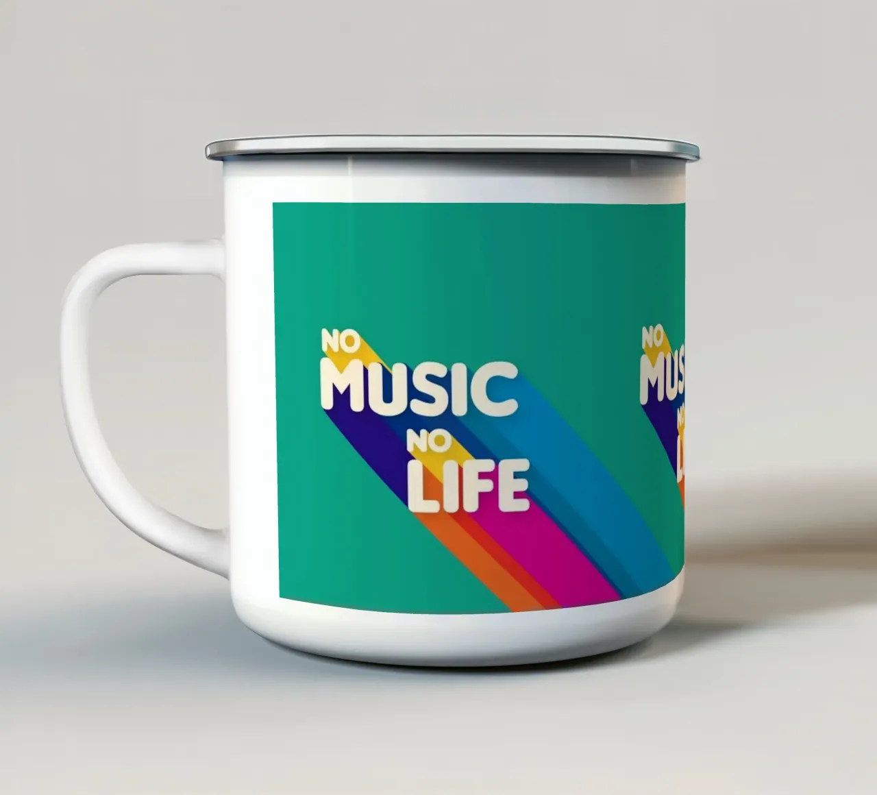 No Music No Life - Retro Typography with Rainbow Stripes tazza in smalto da showmemars