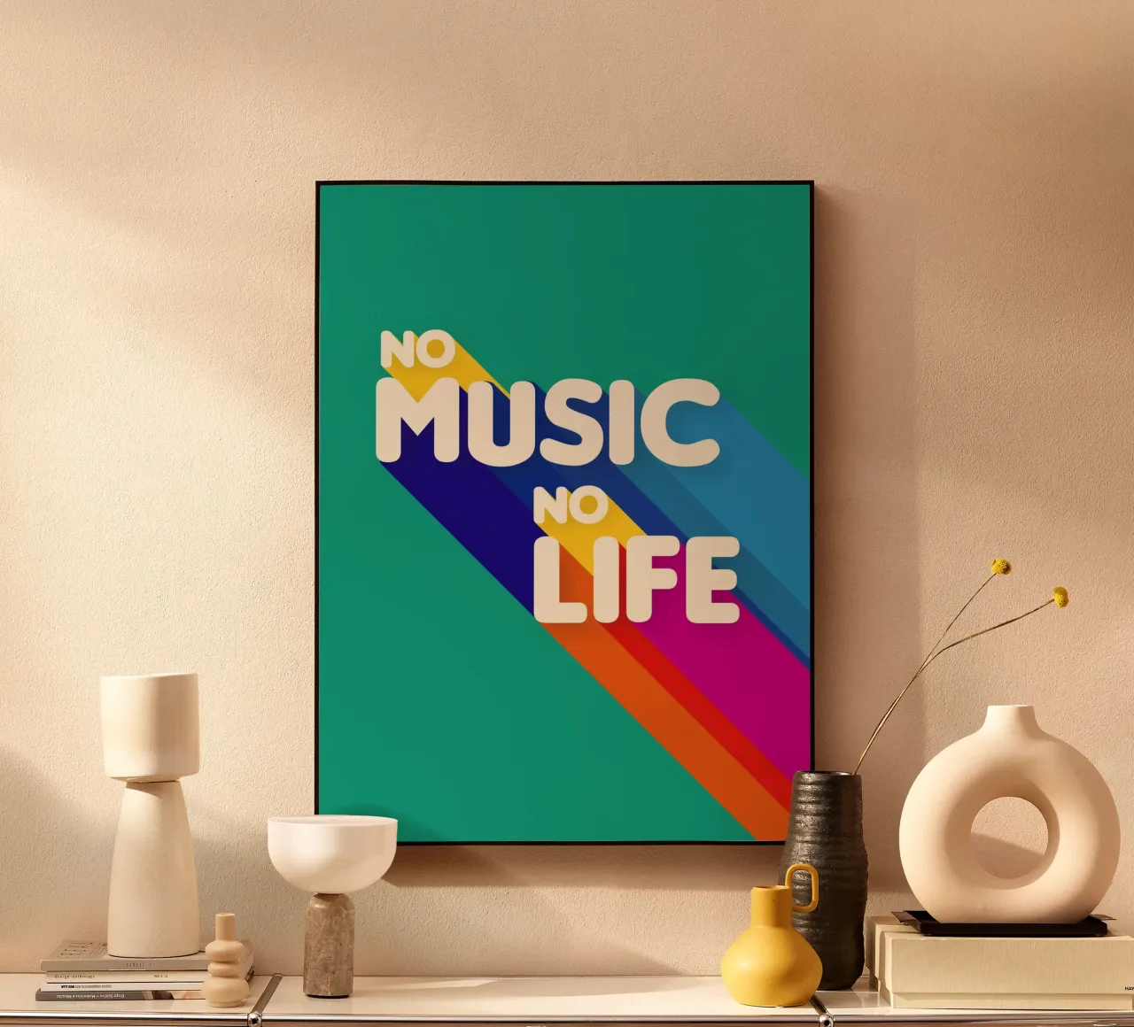 No Music No Life - Retro Typography with Rainbow Stripes plexiglass da showmemars