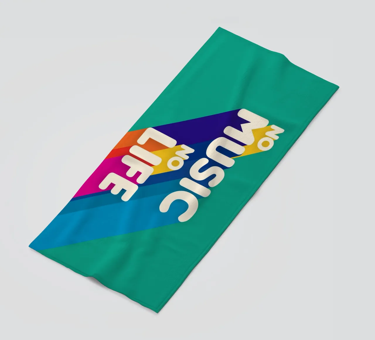 No Music No Life - Retro Typography with Rainbow Stripes telo mare da showmemars