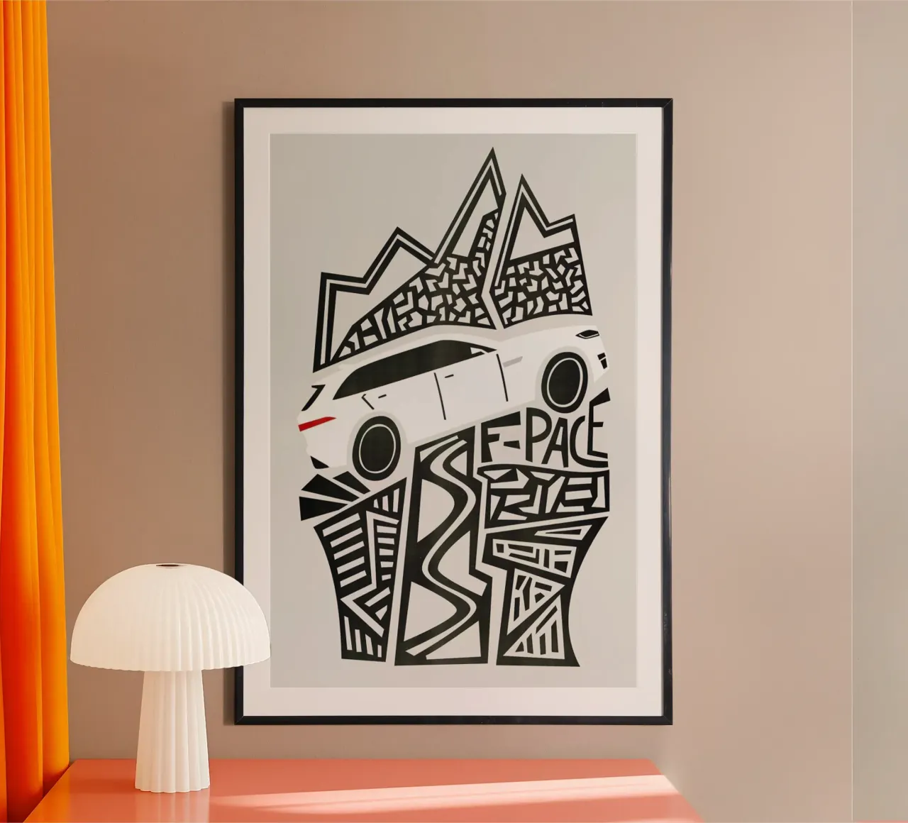 F Pace poster con telaio in alluminio da Fox & Velvet