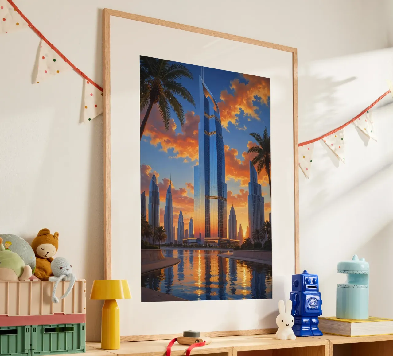 Towering Elegance – The Burj Khalifa at Twilight poster con telaio in legno da AlbertKlee
