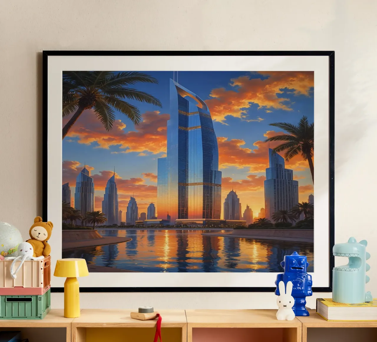 Towering Elegance – The Burj Khalifa at Twilight poster con telaio in legno da AlbertKlee