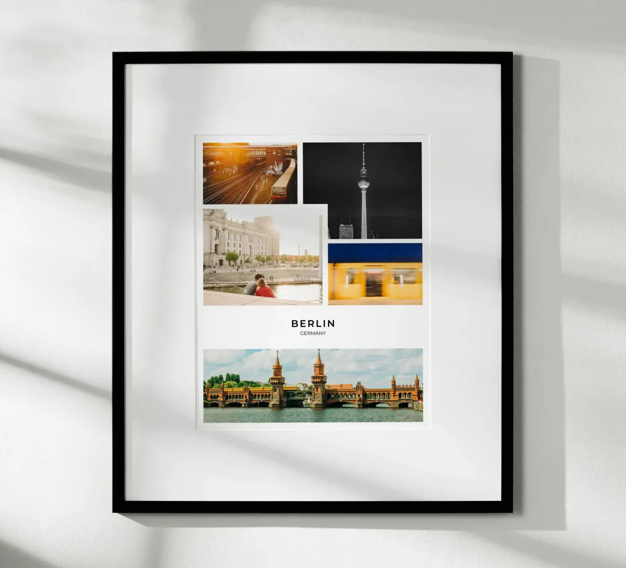 Berlin Photo Collage - City views for "Bärlin" lovers poster with wooden frame by Bold and Retro