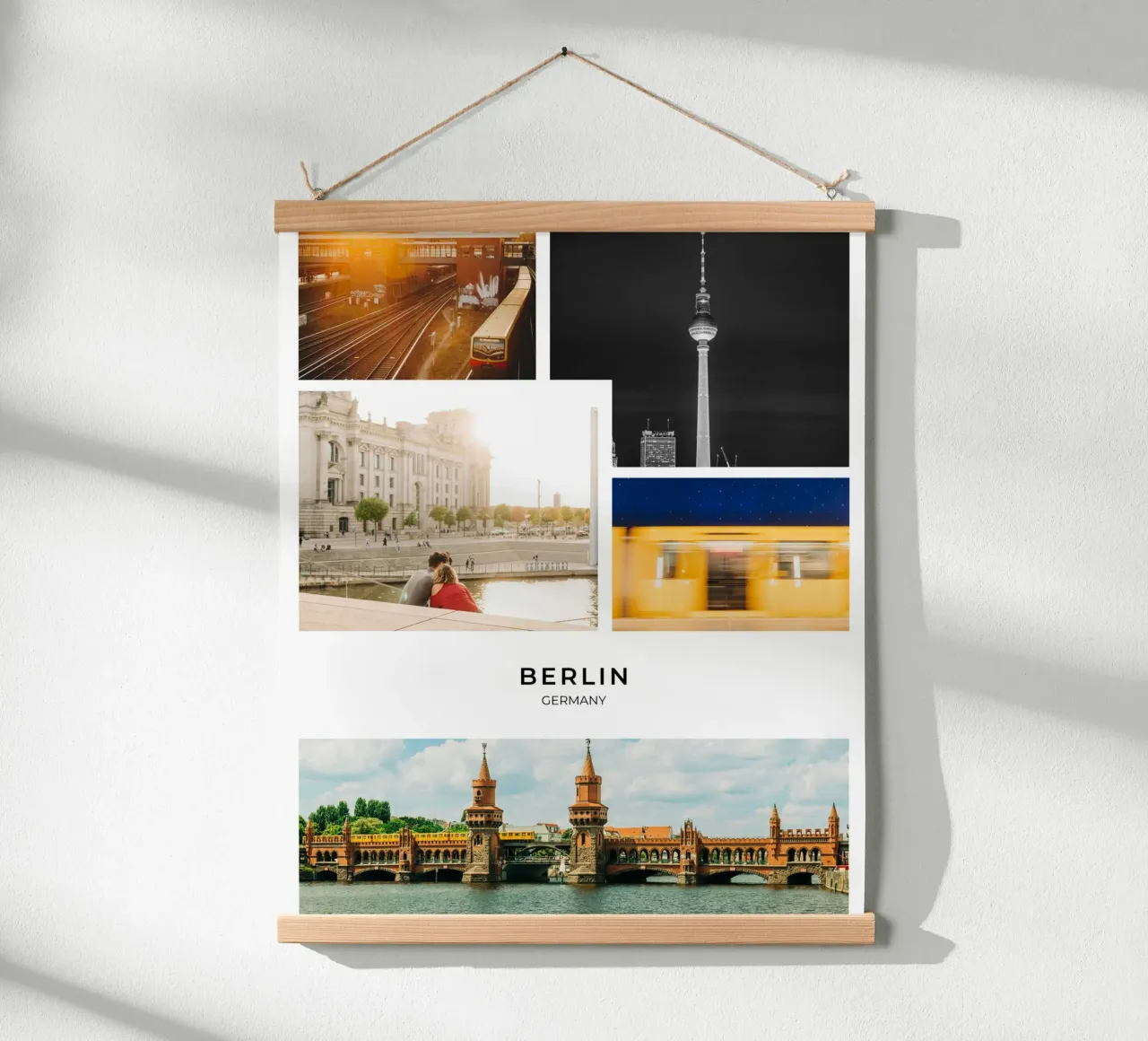 Berlin Photo Collage - City views for "Bärlin" lovers poster with wooden frame by Bold and Retro