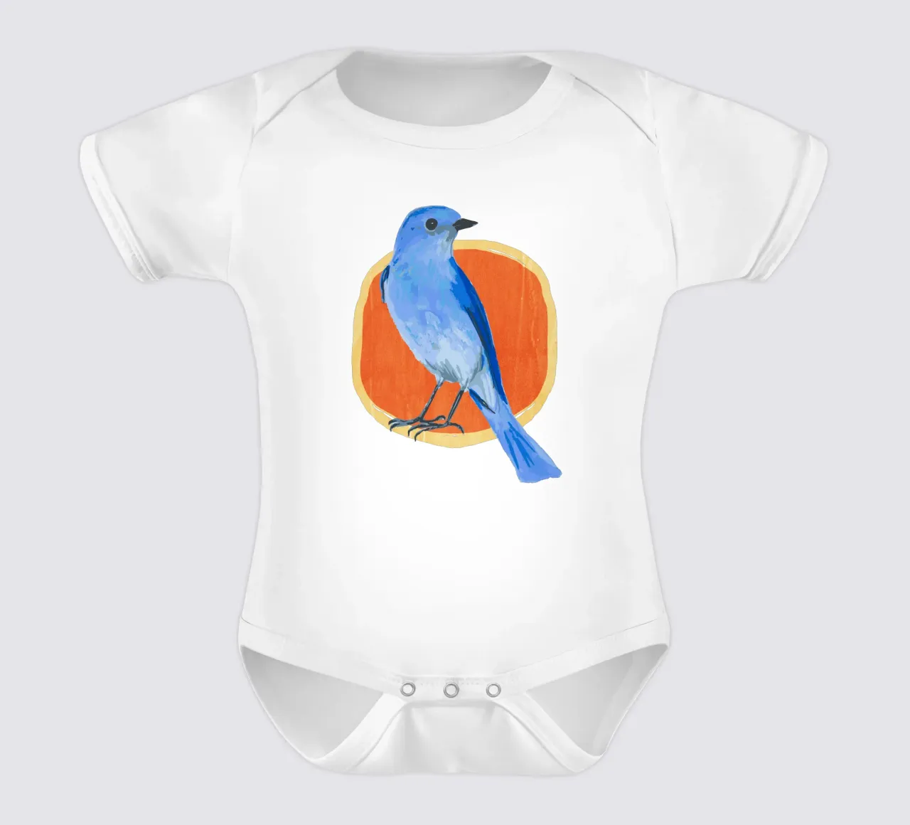 Blue Bird on Orange Circle No Background body neonato maniche corte da Corinne Korda Studio