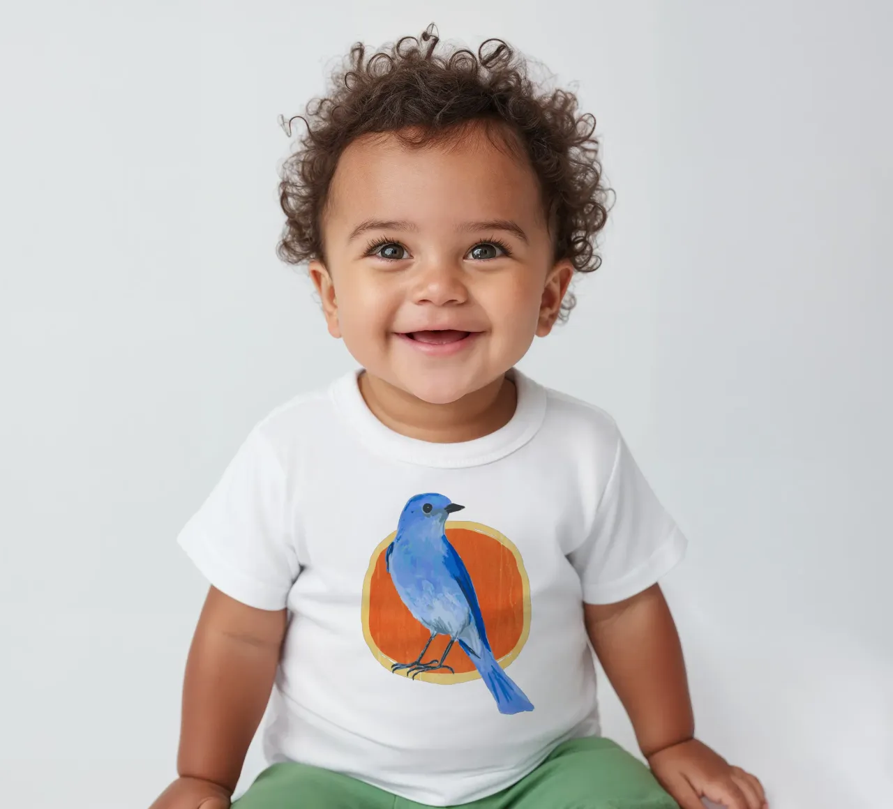 Blue Bird on Orange Circle No Background maglietta neonato da Corinne Korda Studio