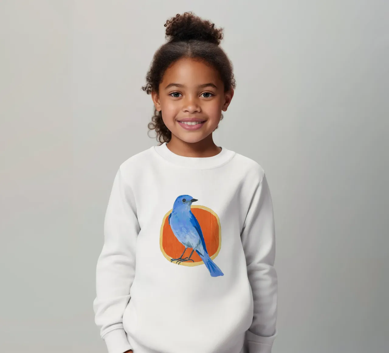 Blue Bird on Orange Circle No Background felpa bambino da Corinne Korda Studio