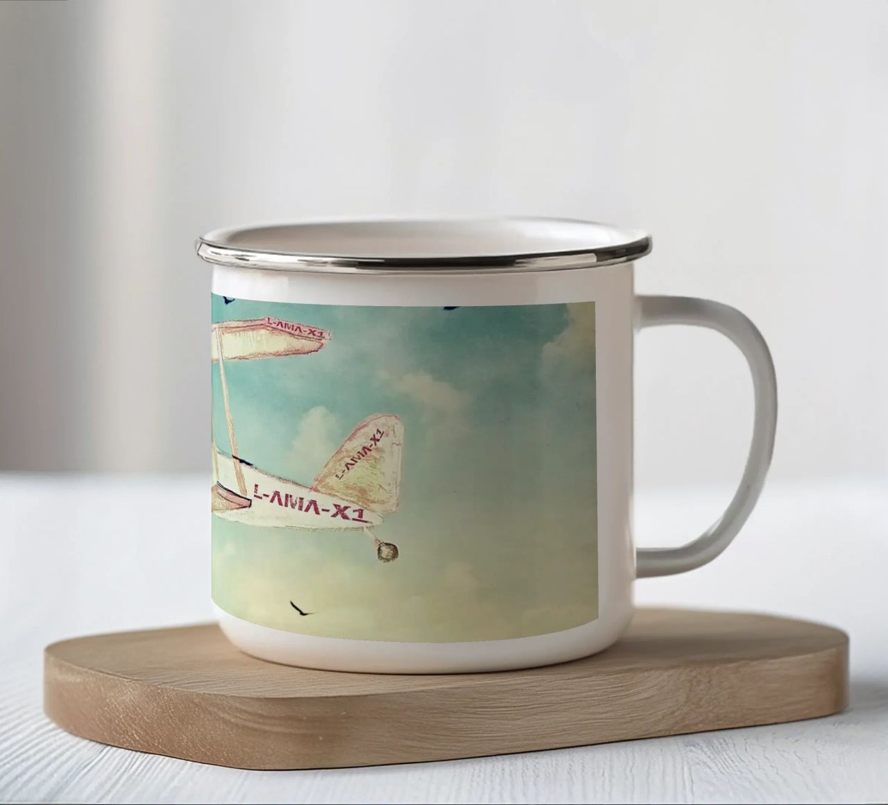 Never Stop Exploring III - FUNNY ALPACAS ON TOUR enamel mug by Monika Strigel