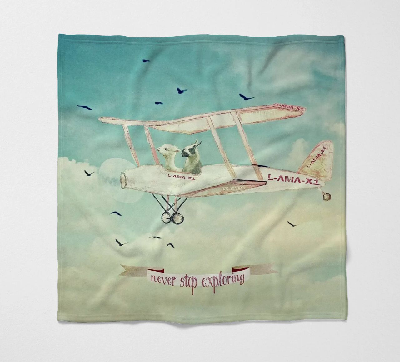 Never Stop Exploring III - FUNNY ALPACAS ON TOUR fleece blanket by Monika Strigel