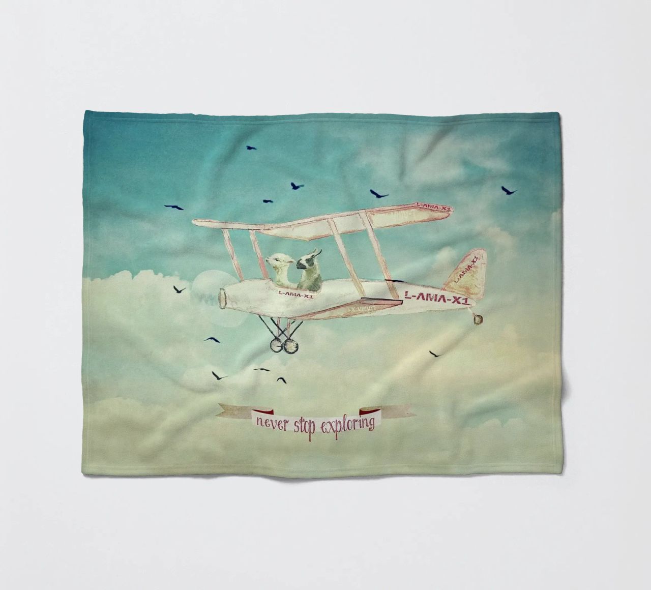 Never Stop Exploring III - FUNNY ALPACAS ON TOUR fleece blanket by Monika Strigel