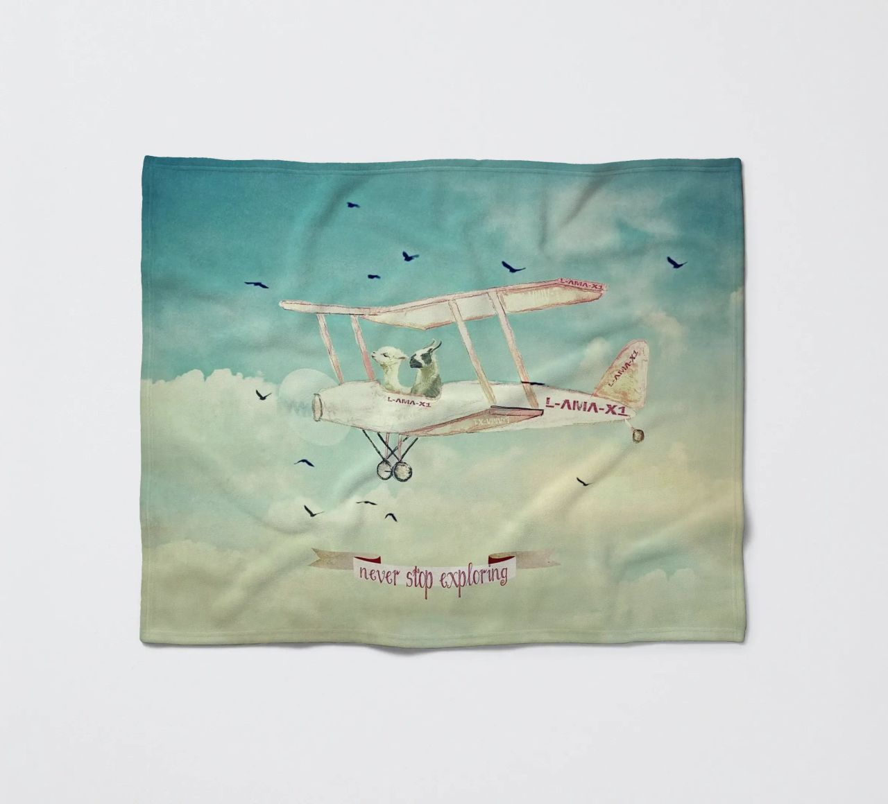 Never Stop Exploring III - FUNNY ALPACAS ON TOUR fleece blanket by Monika Strigel