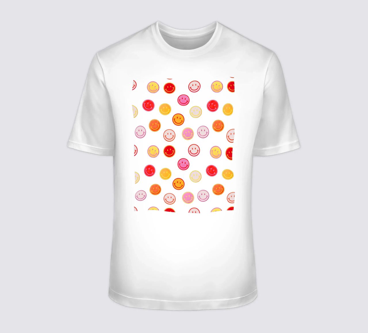 Smiling face colorful pattern in pink t-shirt da showmemars