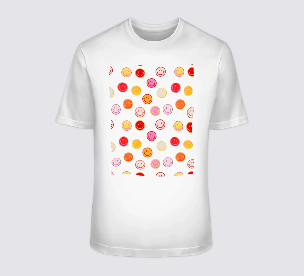 Smiling face colorful pattern in pink t-shirt da showmemars
