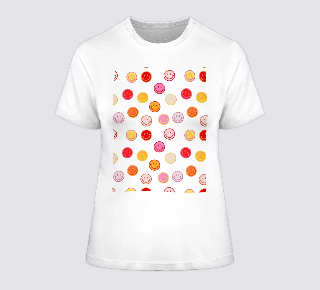 Smiling face colorful pattern in pink t-shirt da donna da showmemars