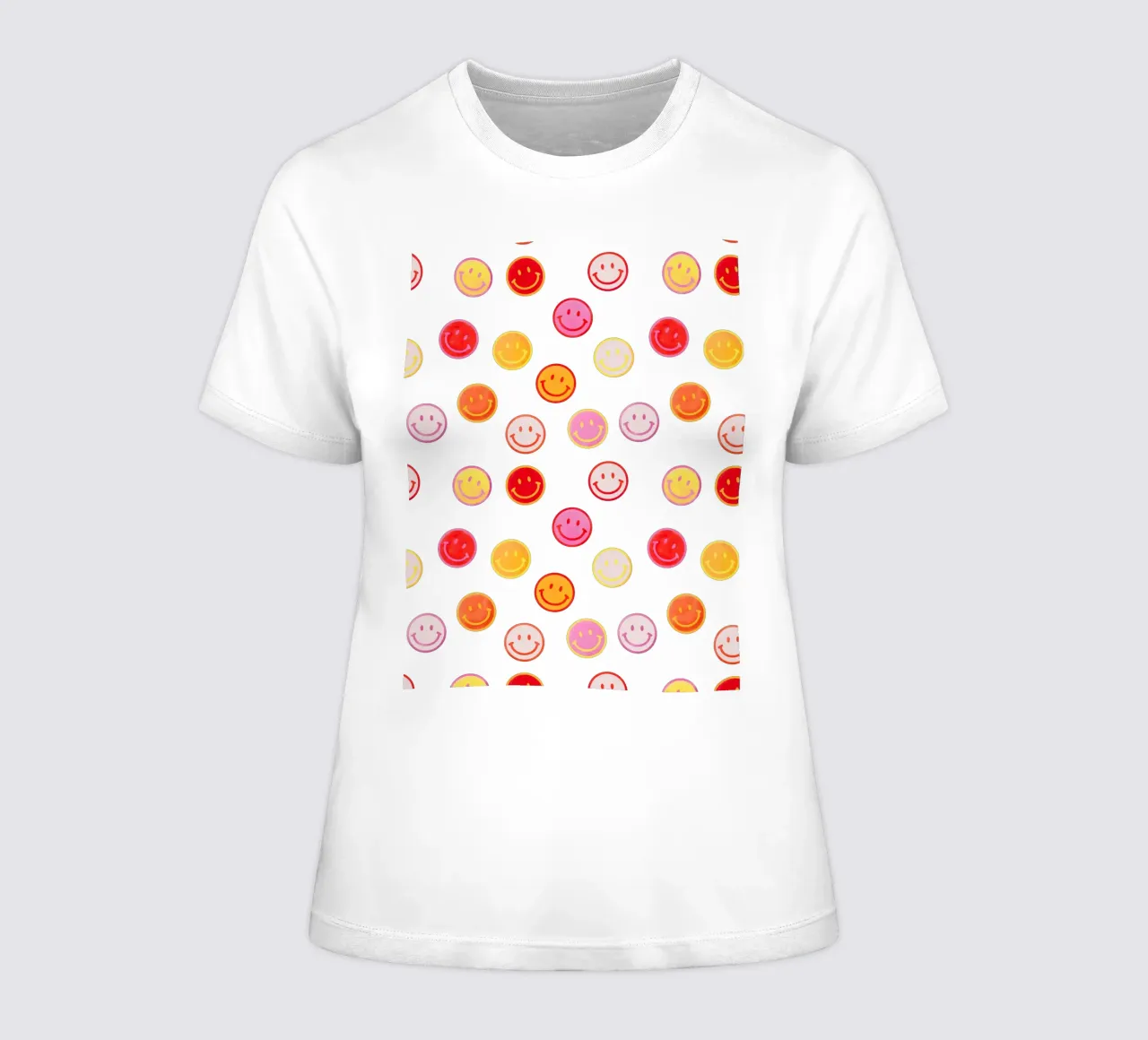 Smiling face colorful pattern in pink t-shirt da donna da showmemars
