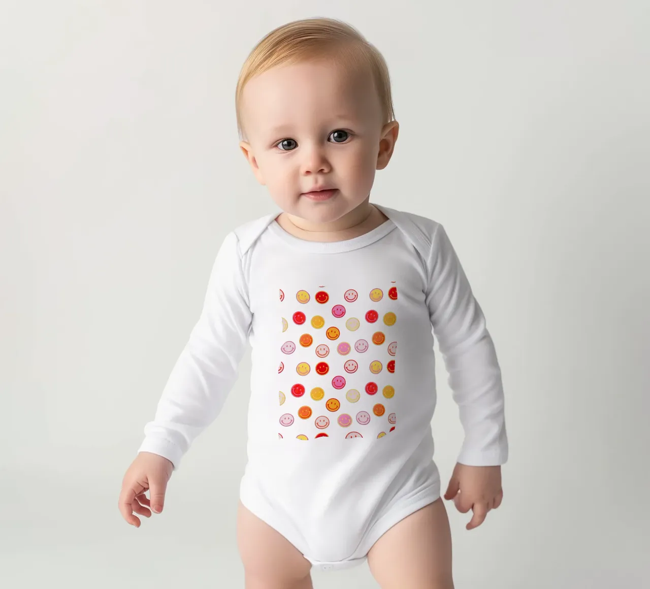 Smiling face colorful pattern in pink body neonato maniche lunghe da showmemars