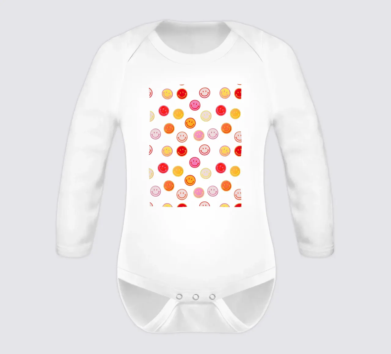 Smiling face colorful pattern in pink body neonato maniche lunghe da showmemars
