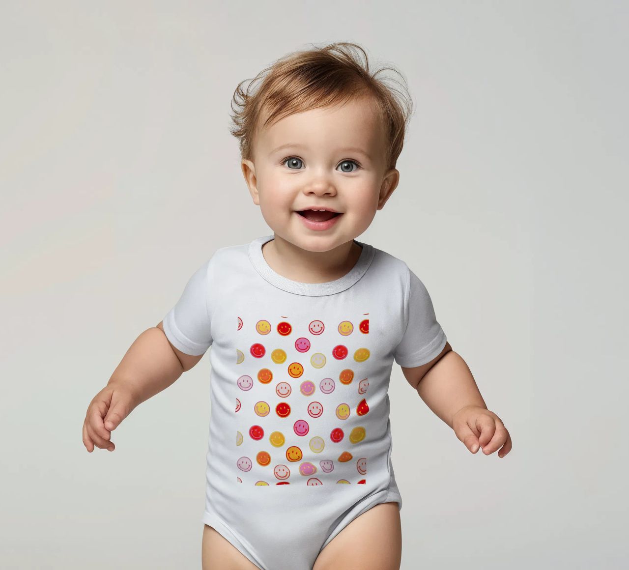 Smiling face colorful pattern in pink body neonato maniche corte da showmemars