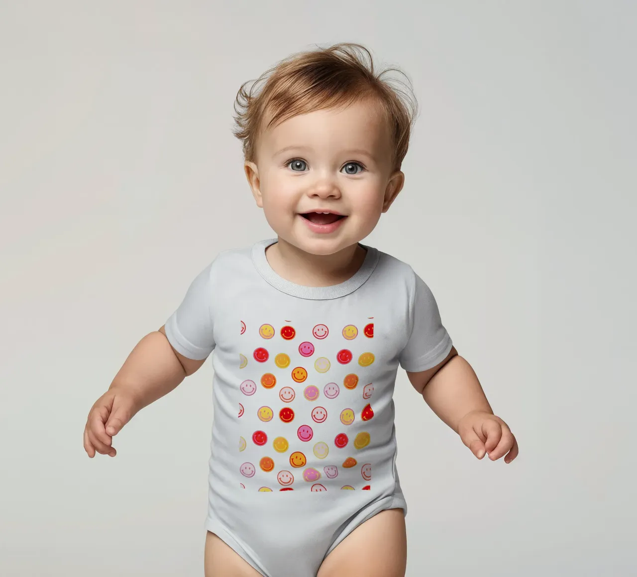 Smiling face colorful pattern in pink body neonato maniche corte da showmemars