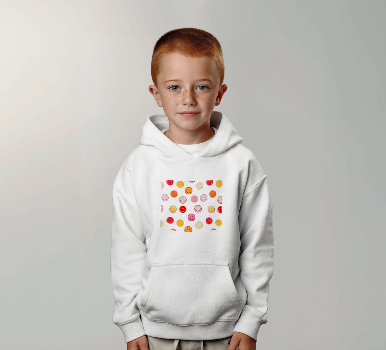 Smiling face colorful pattern in pink felpa bambino con cappuccio da showmemars